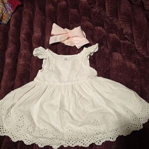 GAP Kids White Eyelet Dress with Pink Bow